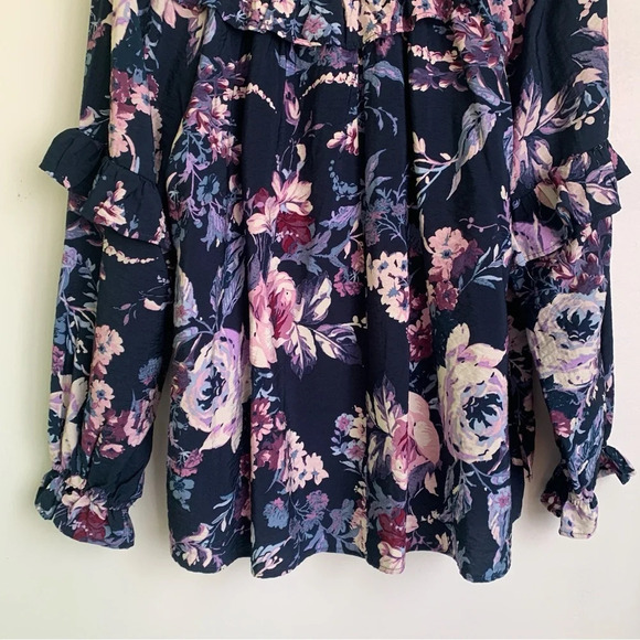 Cupio Floral Print  Ruffle Front Peasant Blouse - Picture 6 of 10